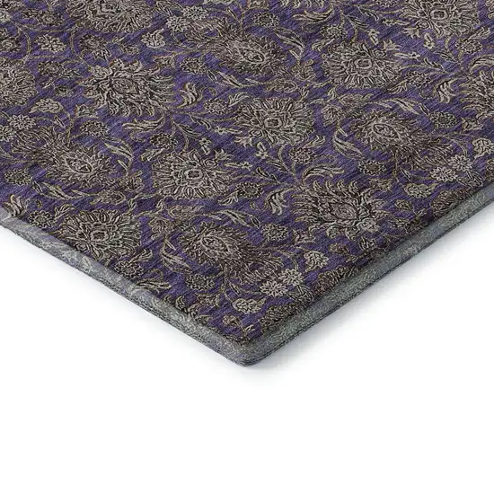 Purple And Beige Floral Washable Area Rug With UV Protection Photo 7