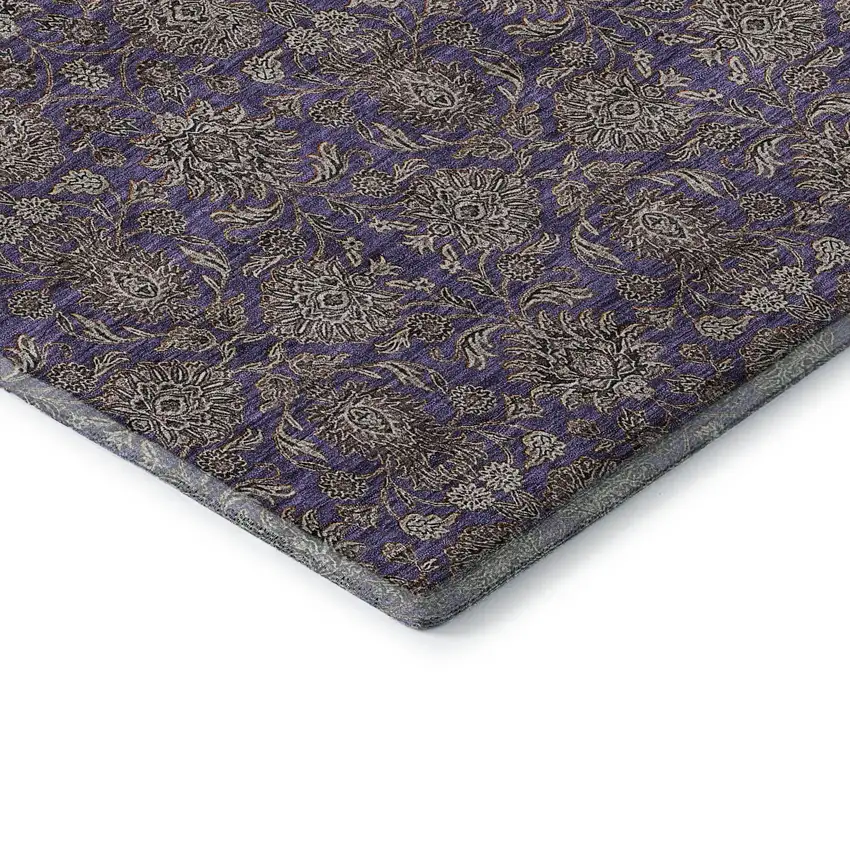 Purple And Beige Floral Washable Area Rug With UV Protection Photo 7