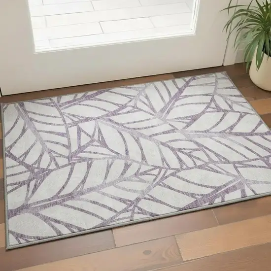 Purple And Beige Floral Washable Area Rug With UV Protection Photo 2