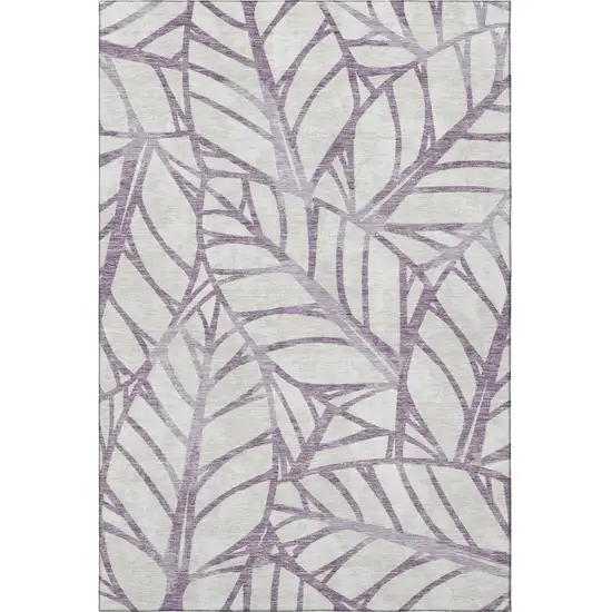 Purple And Beige Floral Washable Area Rug With UV Protection Photo 4