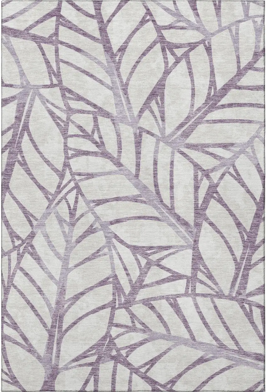 Purple And Beige Floral Washable Area Rug With UV Protection Photo 4