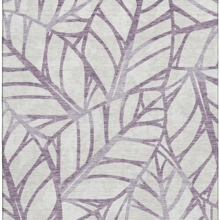 Purple And Beige Floral Washable Area Rug With UV Protection Photo 3