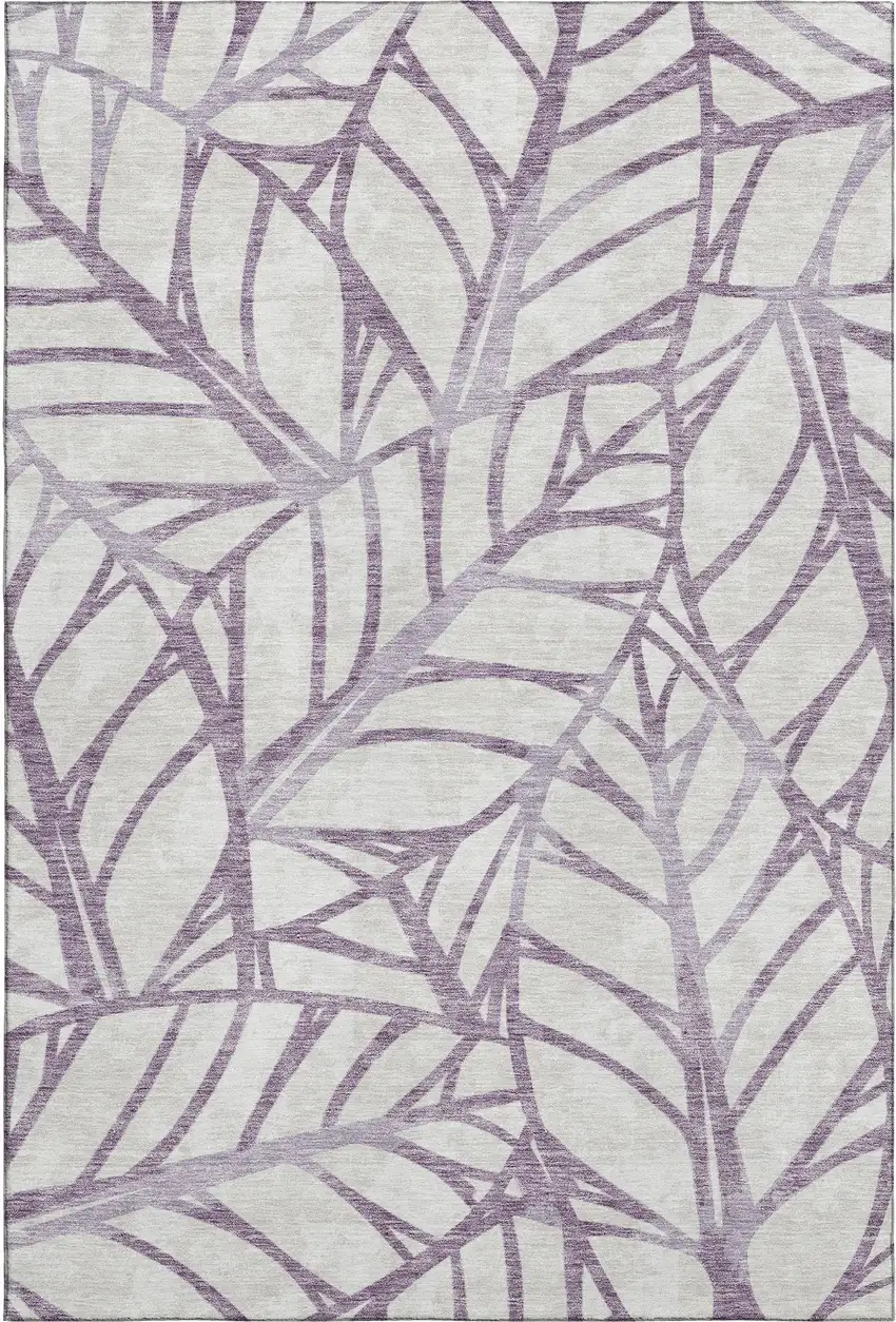 Purple And Beige Floral Washable Area Rug With UV Protection Photo 1