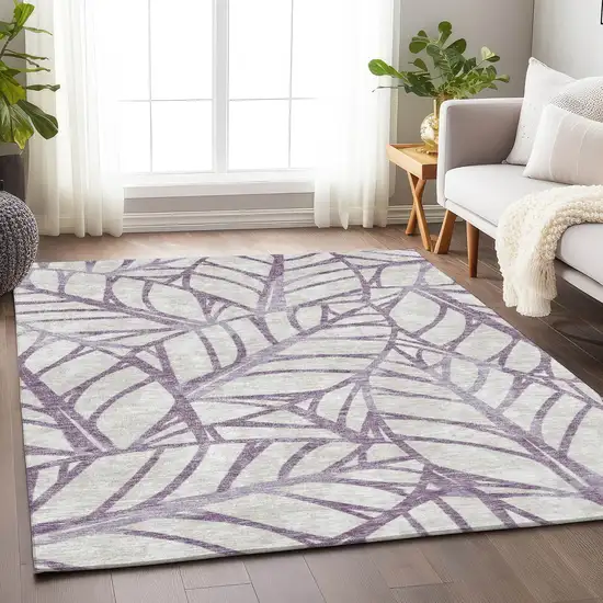 Purple And Beige Floral Washable Area Rug With UV Protection Photo 5