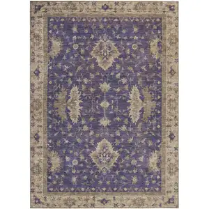 Photo of Purple And Beige Floral Washable Indoor Outdoor Area Rug