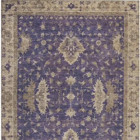 Purple And Beige Floral Washable Indoor Outdoor Area Rug Photo 3