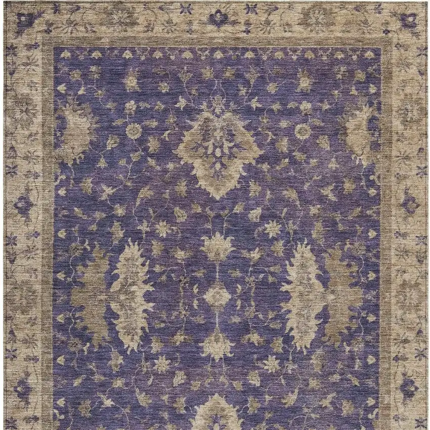 Purple And Beige Floral Washable Indoor Outdoor Area Rug Photo 4