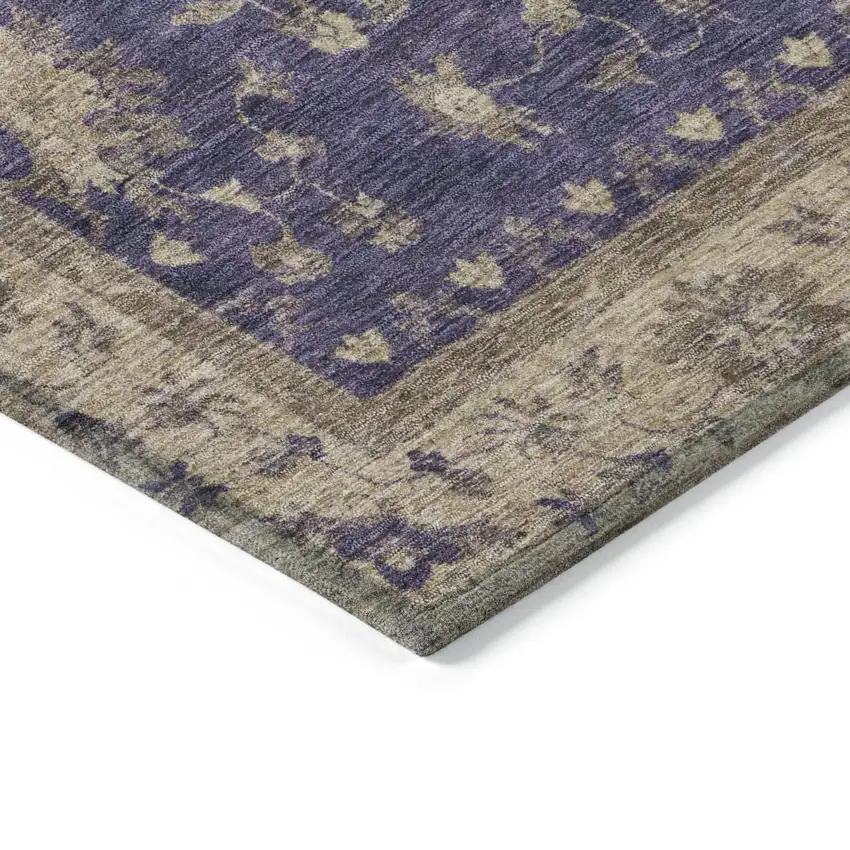 Purple And Beige Floral Washable Indoor Outdoor Area Rug Photo 9