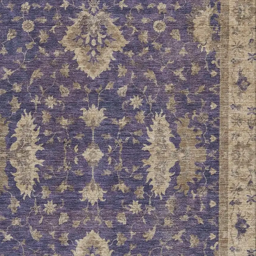 Purple And Beige Floral Washable Indoor Outdoor Area Rug Photo 4