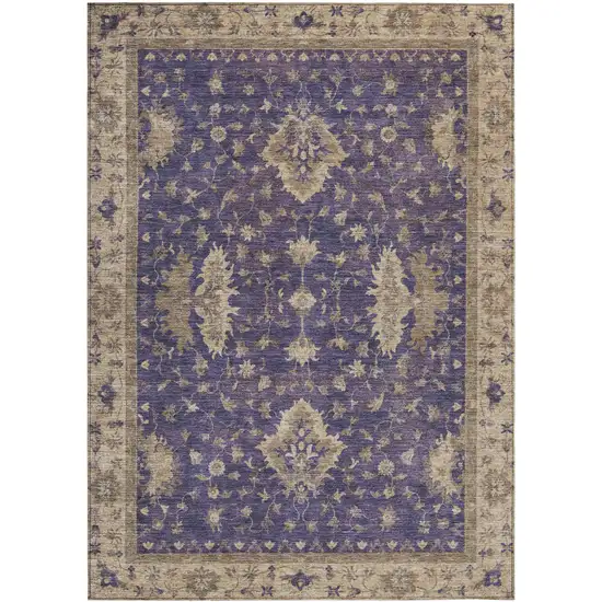 Purple And Beige Floral Washable Indoor Outdoor Area Rug Photo 1