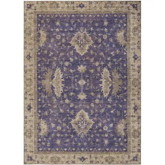 Purple And Beige Floral Washable Indoor Outdoor Area Rug Photo 3