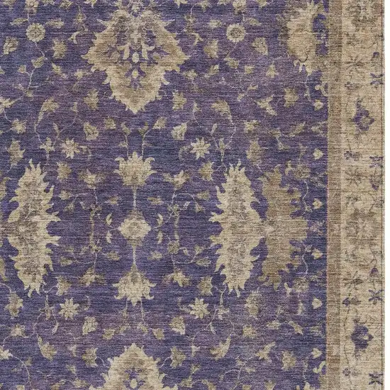 Purple And Beige Floral Washable Indoor Outdoor Area Rug Photo 4
