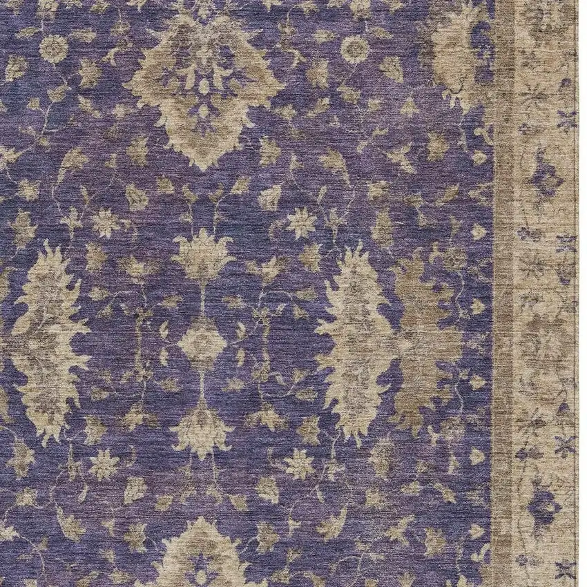 Purple And Beige Floral Washable Indoor Outdoor Area Rug Photo 4