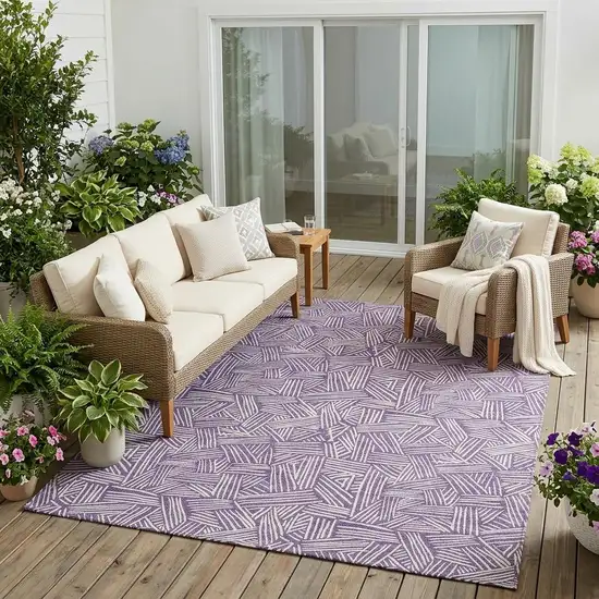 Purple And Beige Geometric Washable Indoor Outdoor Area Rug Photo 1