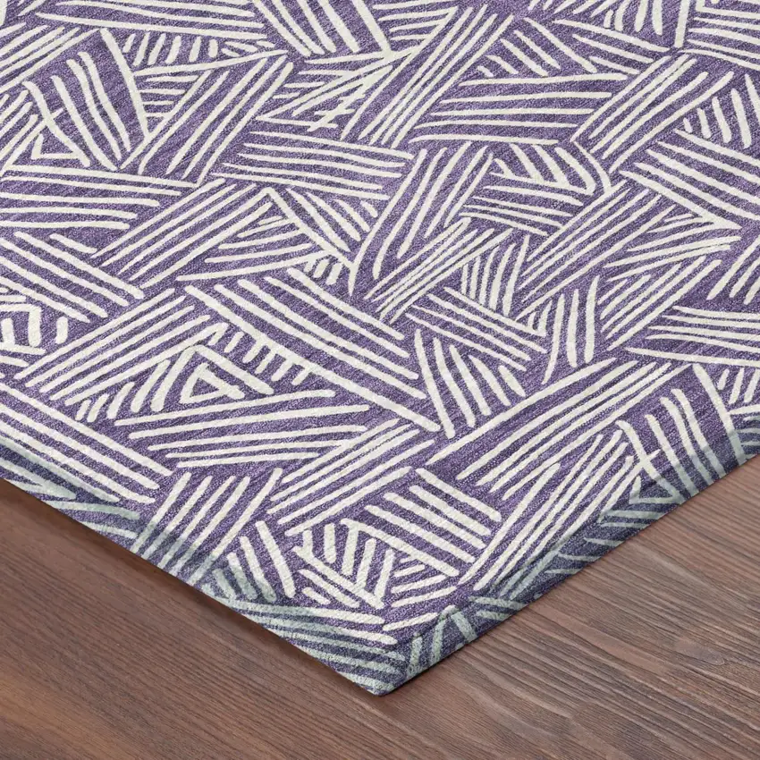 Purple And Beige Geometric Washable Indoor Outdoor Area Rug Photo 7