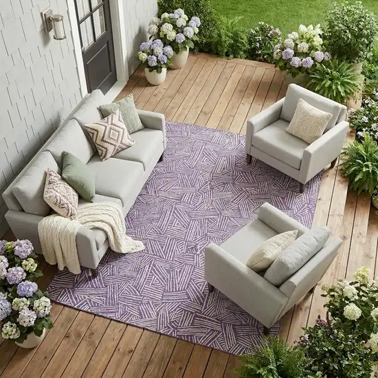 Purple And Beige Geometric Washable Indoor Outdoor Area Rug Photo 1