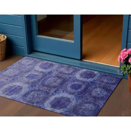 Purple And Beige Medallion Washable Indoor Outdoor Area Rug Photo 2
