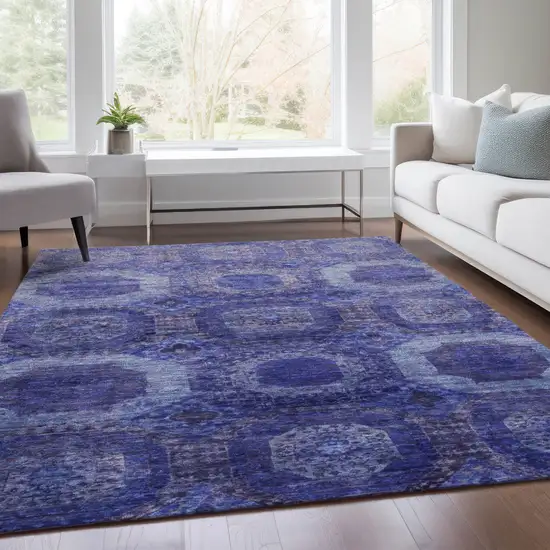 Purple And Beige Medallion Washable Indoor Outdoor Area Rug Photo 7