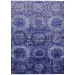 Photo of Purple And Beige Medallion Washable Indoor Outdoor Area Rug