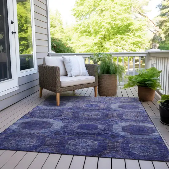 Purple And Beige Medallion Washable Indoor Outdoor Area Rug Photo 8