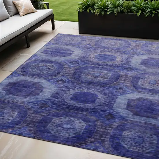 Purple And Beige Medallion Washable Indoor Outdoor Area Rug Photo 2