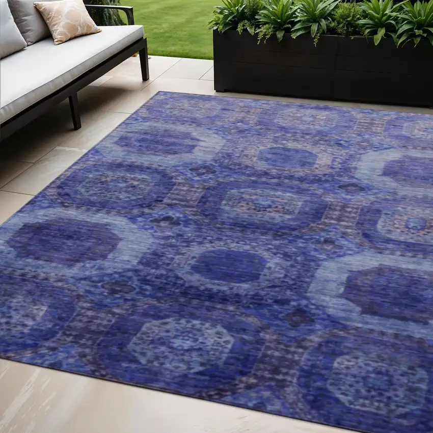 Purple And Beige Medallion Washable Indoor Outdoor Area Rug Photo 2