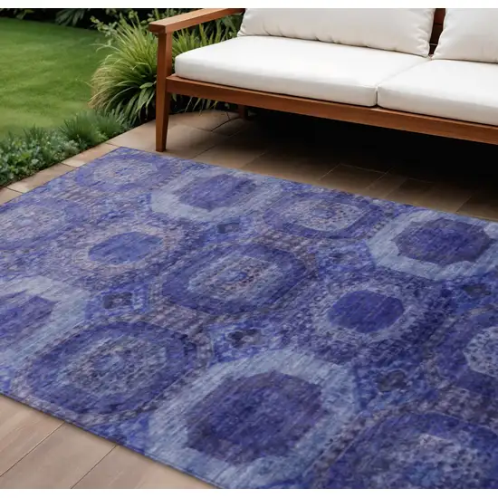Purple And Beige Medallion Washable Indoor Outdoor Area Rug Photo 2