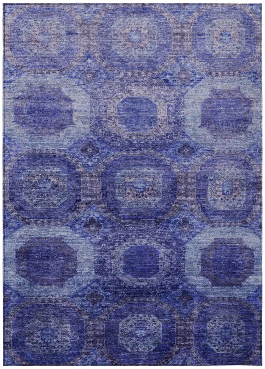 Purple And Beige Medallion Washable Indoor Outdoor Area Rug Photo 1