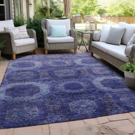 Purple And Beige Medallion Washable Indoor Outdoor Area Rug Photo 5
