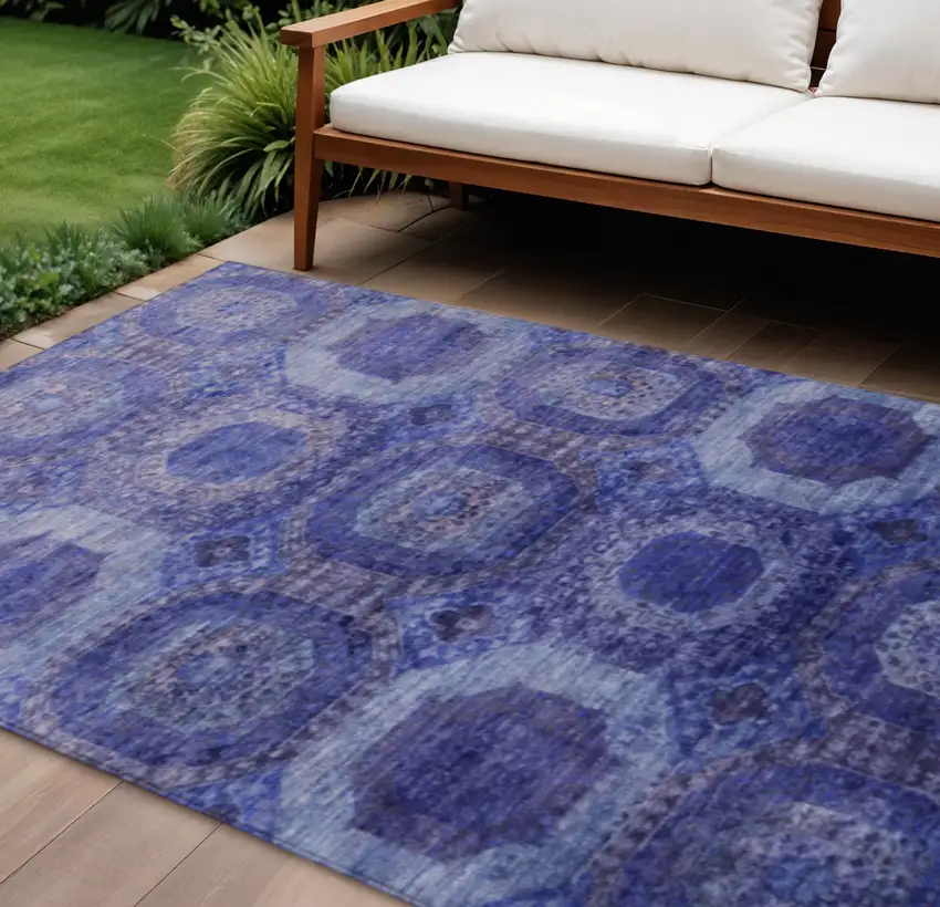 Purple And Beige Medallion Washable Indoor Outdoor Area Rug Photo 2