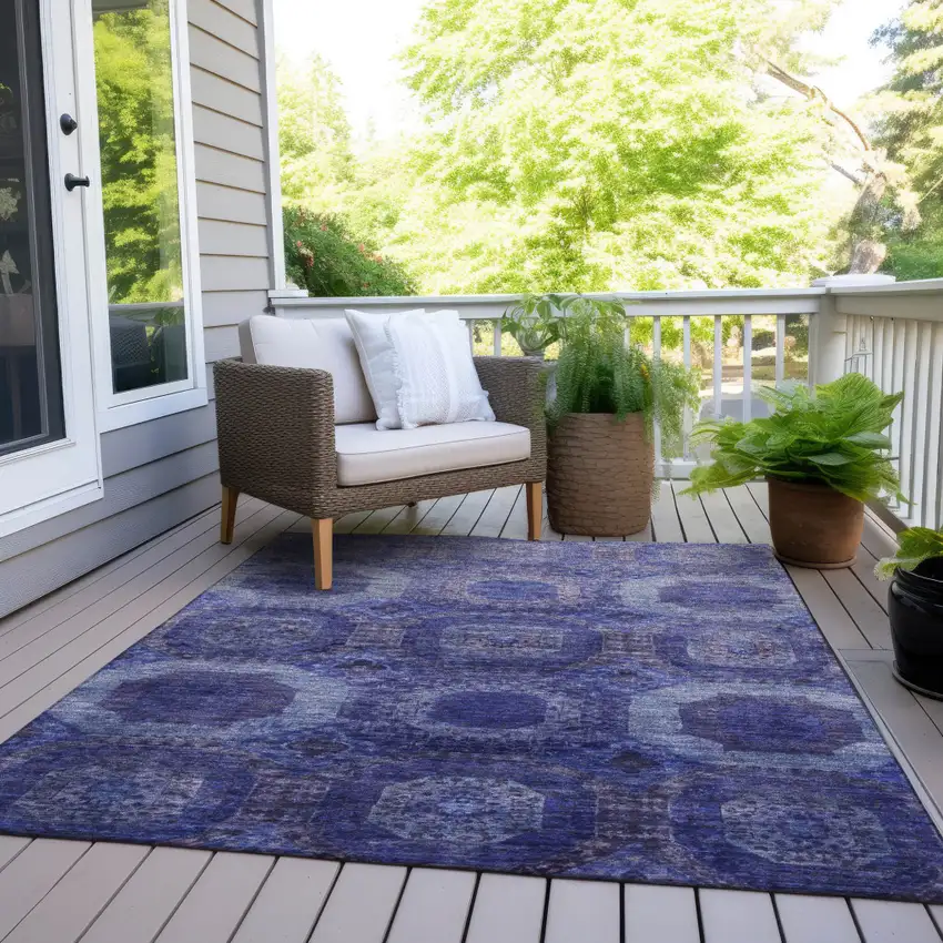 Purple And Beige Medallion Washable Indoor Outdoor Area Rug Photo 8