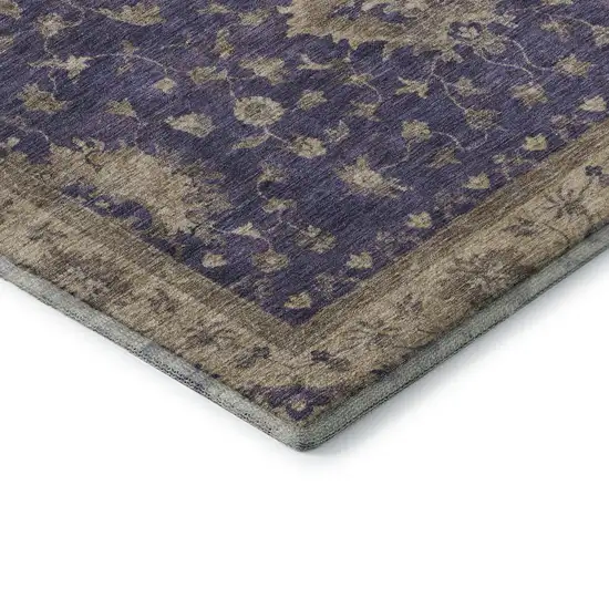Purple And Beige Oriental Washable Area Rug With UV Protection Photo 7