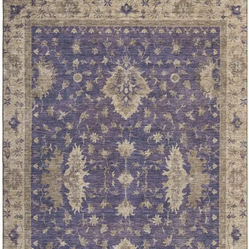 Purple And Beige Oriental Washable Area Rug With UV Protection Photo 3