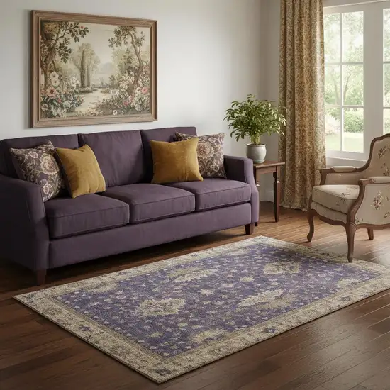 Purple And Beige Oriental Washable Area Rug With UV Protection Photo 2