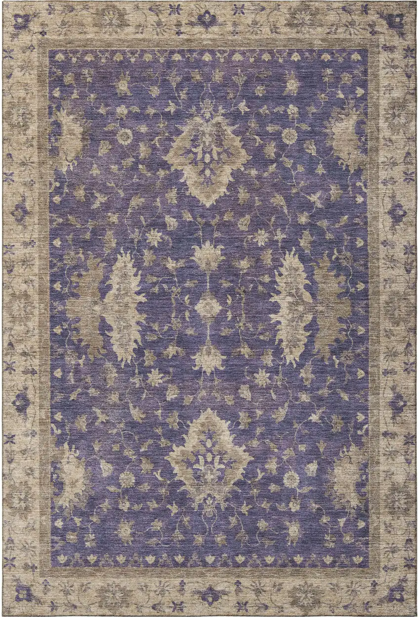 Purple And Beige Oriental Washable Area Rug With UV Protection Photo 3