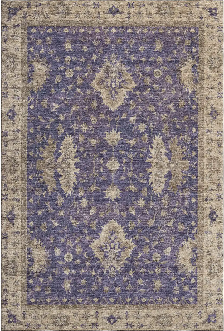 Purple And Beige Oriental Washable Area Rug With UV Protection Photo 1