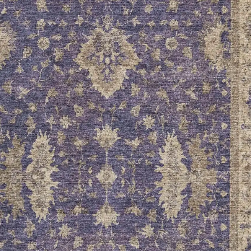 Purple And Beige Oriental Washable Area Rug With UV Protection Photo 2