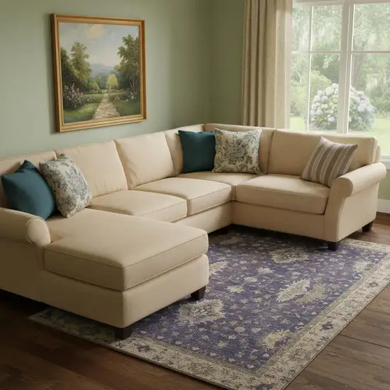 Purple And Beige Oriental Washable Area Rug With UV Protection Photo 2