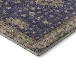 Photo of Purple And Beige Oriental Washable Area Rug With UV Protection