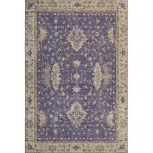 Photo of Purple And Beige Oriental Washable Area Rug With UV Protection