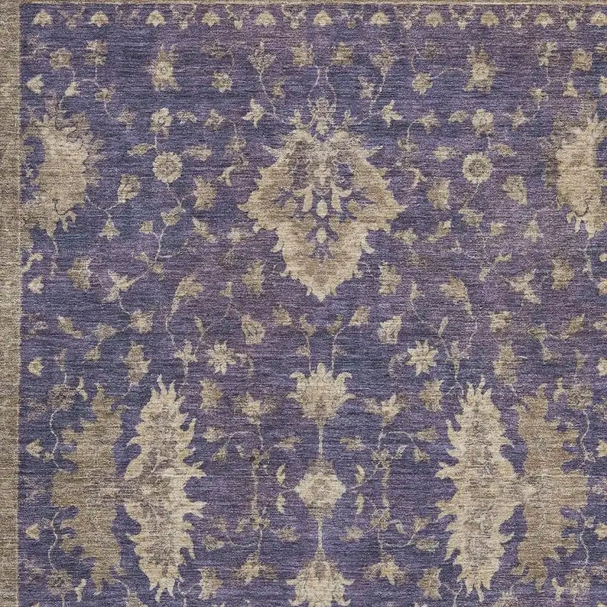 Purple And Beige Oriental Washable Area Rug With UV Protection Photo 2