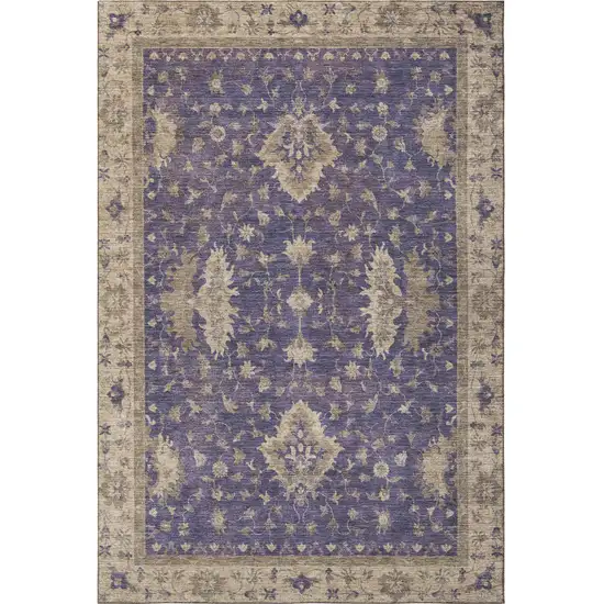 Purple And Beige Oriental Washable Area Rug With UV Protection Photo 3