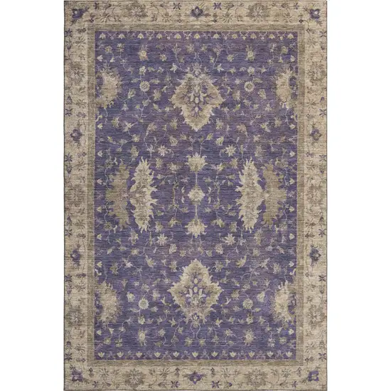Purple And Beige Oriental Washable Area Rug With UV Protection Photo 1