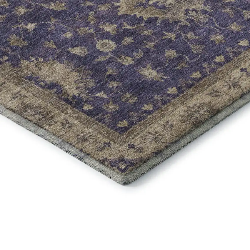 Purple And Beige Oriental Washable Area Rug With UV Protection Photo 7