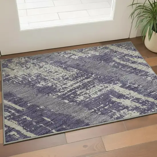 Purple And Beige Striped Washable Area Rug With UV Protection Photo 2