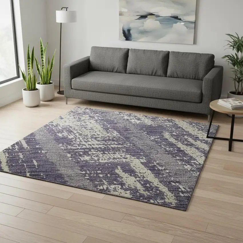 Purple And Beige Striped Washable Area Rug With UV Protection Photo 2