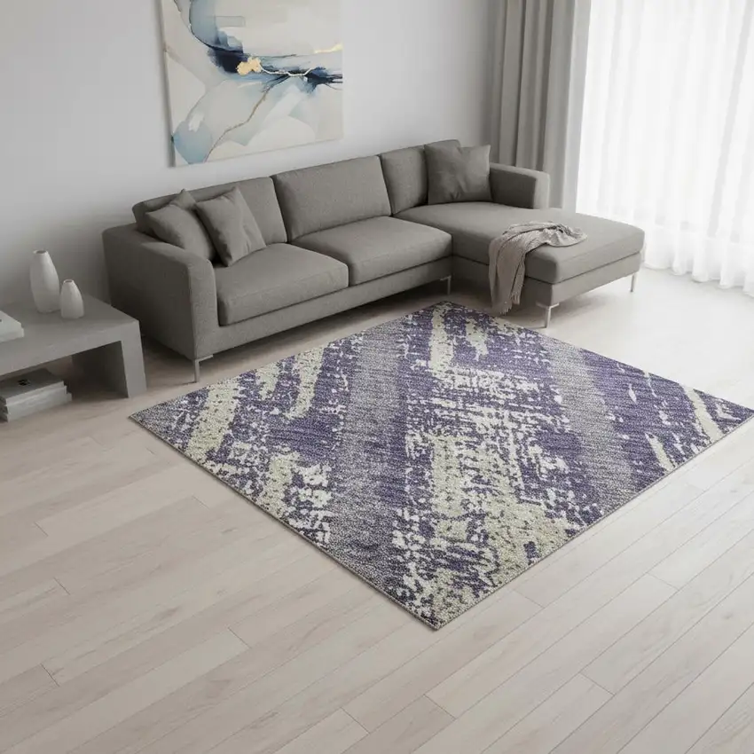Purple And Beige Striped Washable Area Rug With UV Protection Photo 2