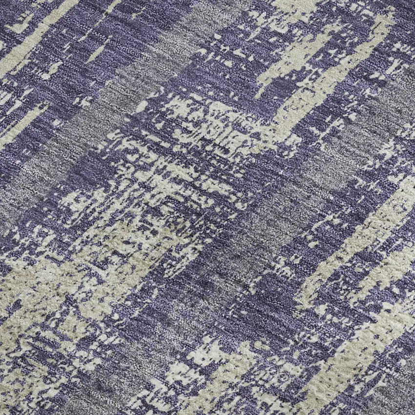 Purple And Beige Striped Washable Area Rug With UV Protection Photo 3