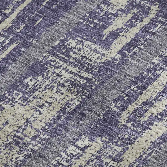Purple And Beige Striped Washable Area Rug With UV Protection Photo 4