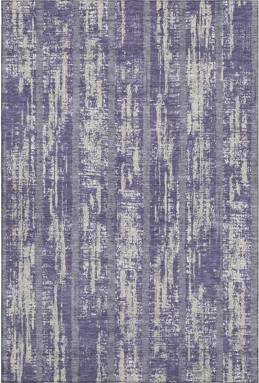 Purple And Beige Striped Washable Area Rug With UV Protection Photo 7